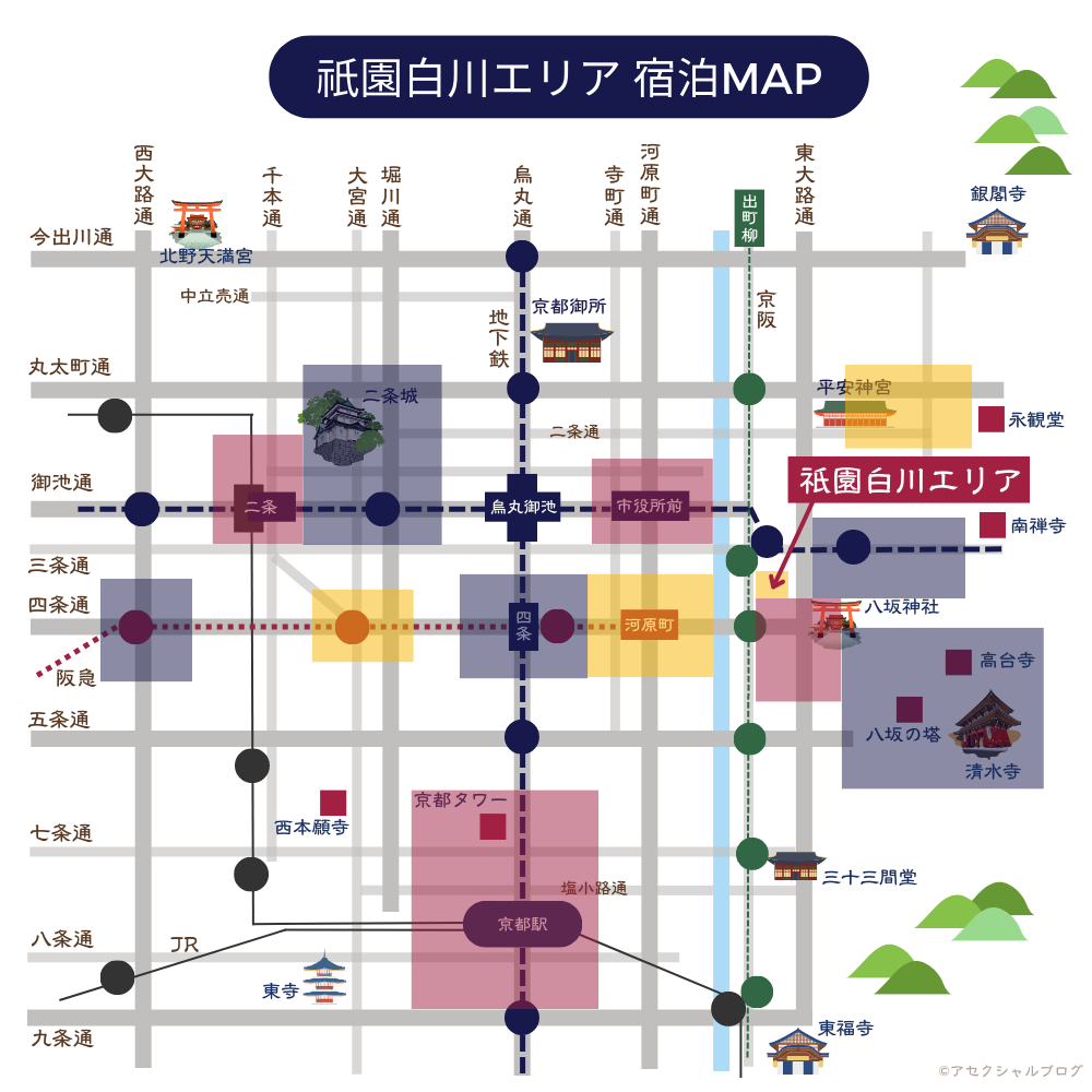 祇園白川エリア 宿泊MAP